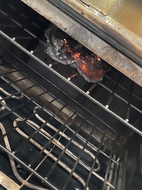 Burning ashes in an oven